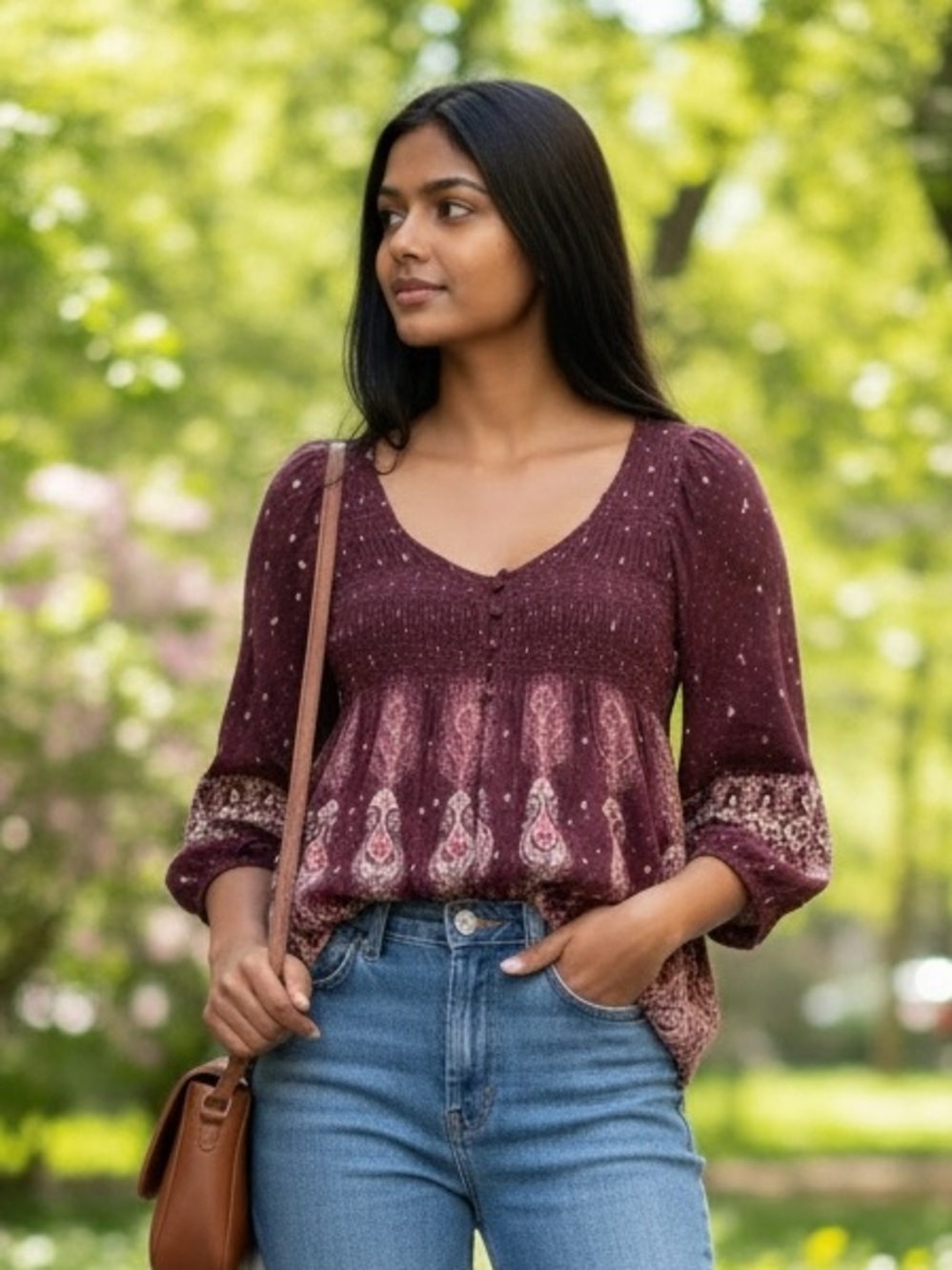 American Eagle Outfitters Burgundy Paisley Boho Tunic